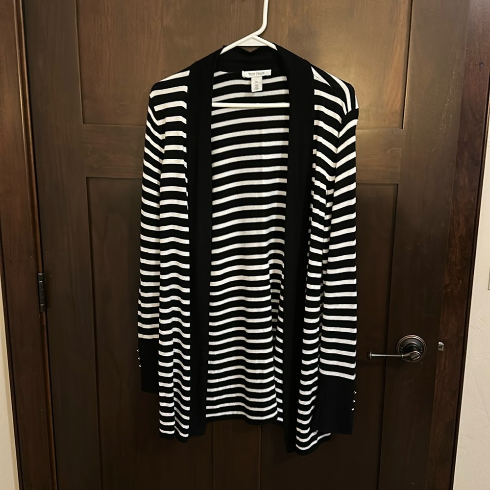 White House black market stripped black and white cardigan size xl